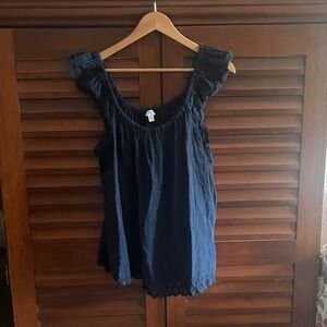 Time and Tru Navy Ruffle Sleeve Blouse